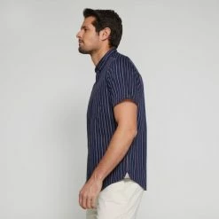 Brooksfield Striped Short Sleeve Shirt Navy