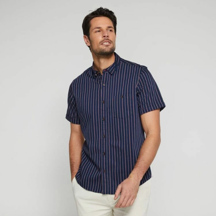 Brooksfield Striped Short Sleeve Shirt Navy - Image 5