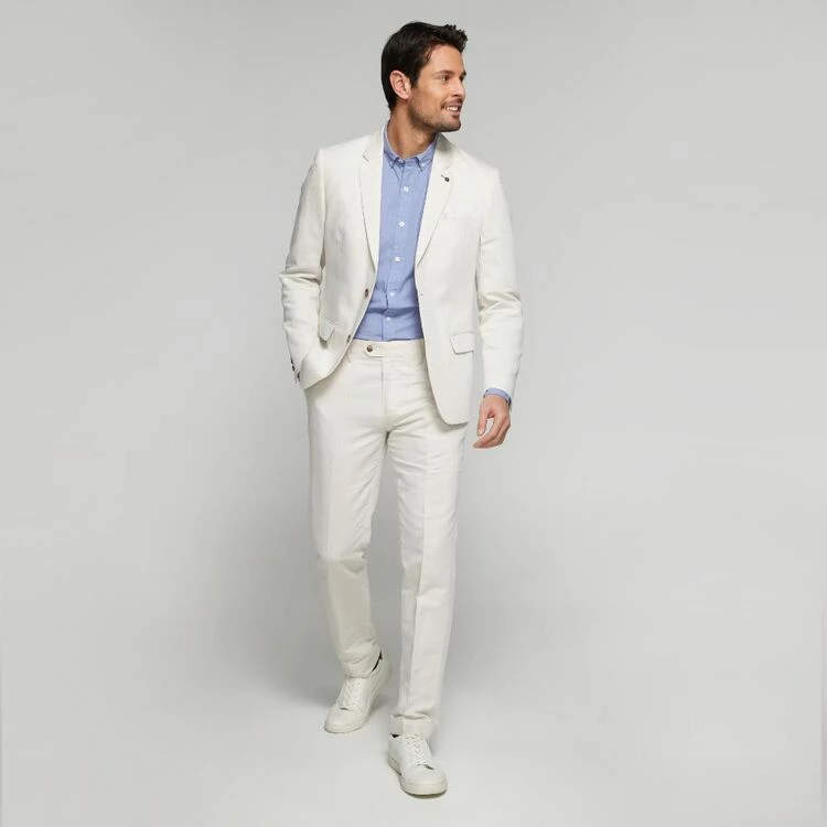 Brooksfield Sleek Twill Linen Blend Blazer Oatmeal - Image 3