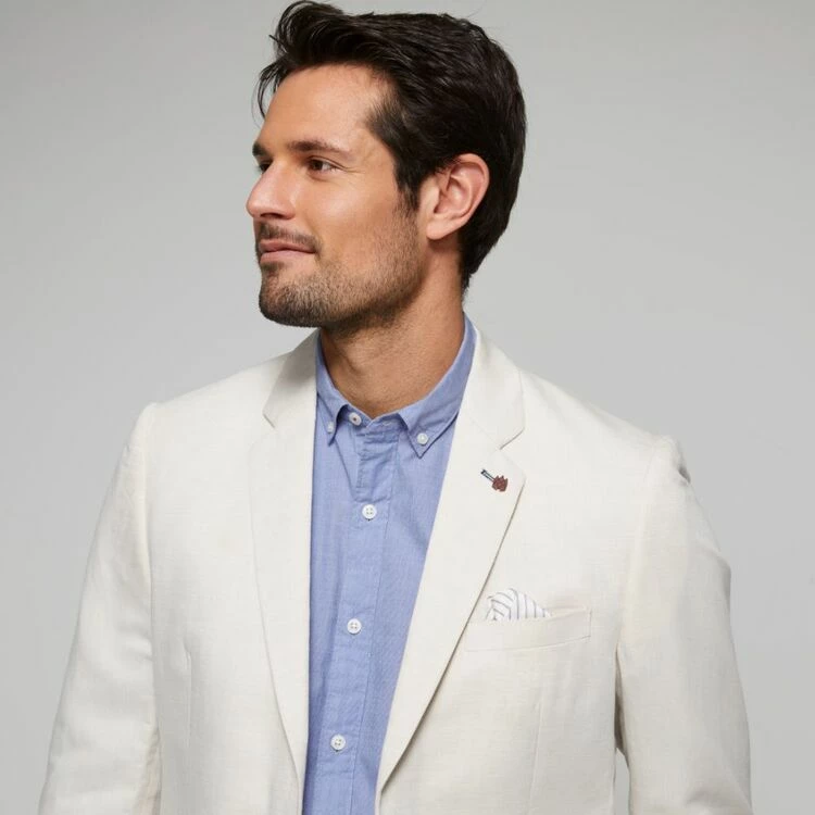 Brooksfield Sleek Twill Linen Blend Blazer Oatmeal - Image 2