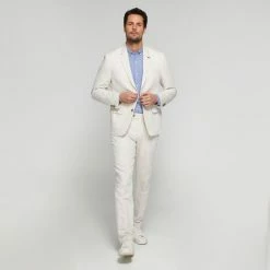 Brooksfield Sleek Twill Linen Blend Blazer Oatmeal