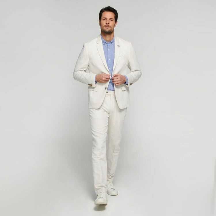 Brooksfield Sleek Twill Linen Blend Blazer Oatmeal