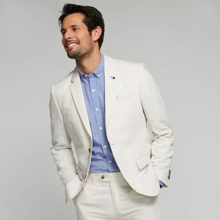 Brooksfield Sleek Twill Linen Blend Blazer Oatmeal - Image 5