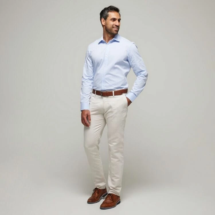 Brooksfield Linen Blend Trousers Oatmeal - Image 5