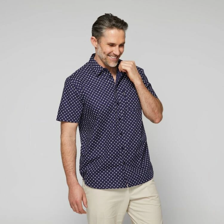 Bronson Casual Men's Dot Printed Short Sleeve Shirt Navy & White - Image 4