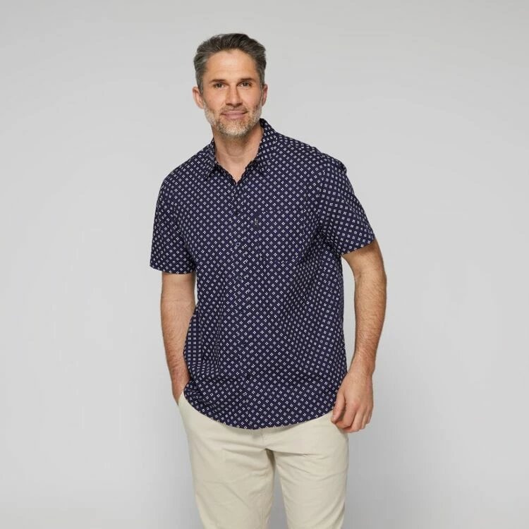 Bronson Casual Men's Dot Printed Short Sleeve Shirt Navy & White - Image 3