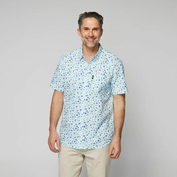 Bronson Casual Men's Printed Short Sleeve Shirt White & Aqua White & Aqua - Image 4