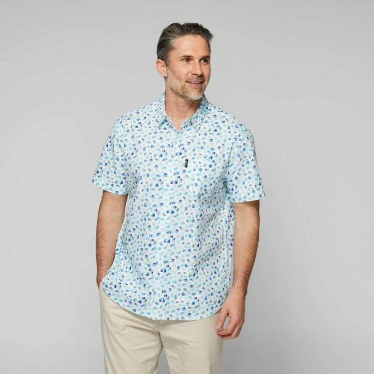 Bronson Casual Men's Printed Short Sleeve Shirt White & Aqua White & Aqua - Image 3