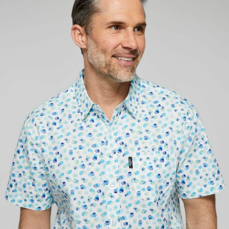 Bronson Casual Men's Printed Short Sleeve Shirt White & Aqua White & Aqua - Image 2