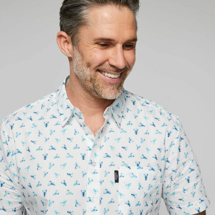 Bronson Casual Men's Lobster Printed Short Sleeve Shirt White & Aqua - Image 2
