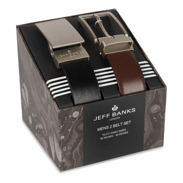 Jeff Banks Men's 2 Belt Set Black & Brown - Image 3