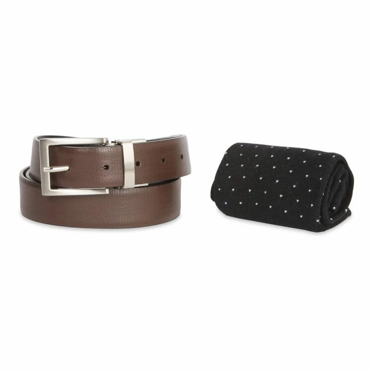 Van Heusen Men's Reversible Belt And Sock Set Black - Image 2
