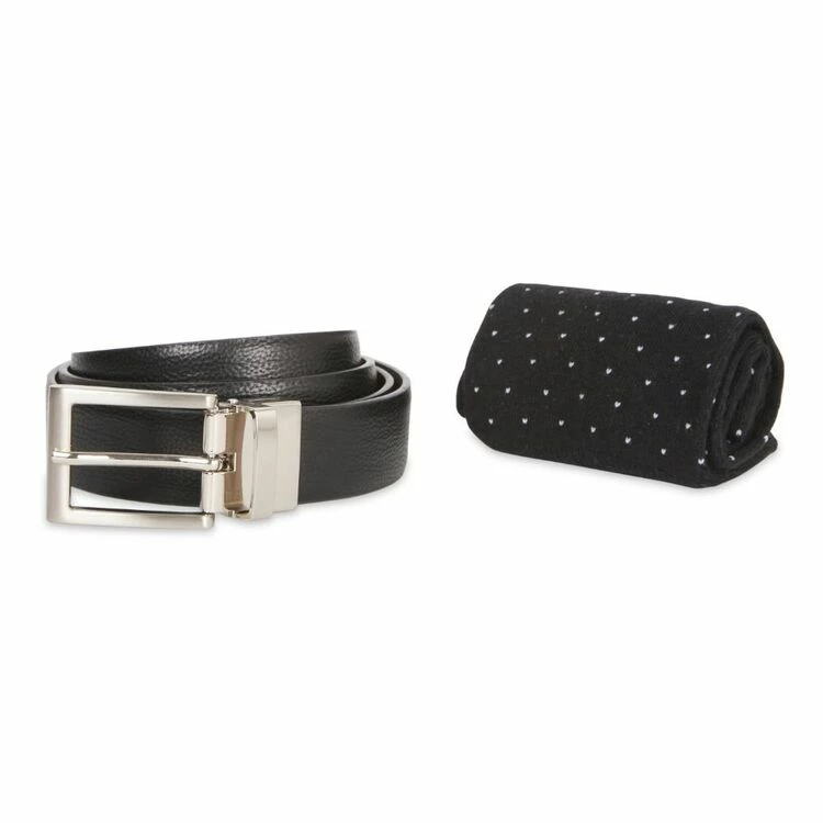 Van Heusen Men's Reversible Belt And Sock Set Black