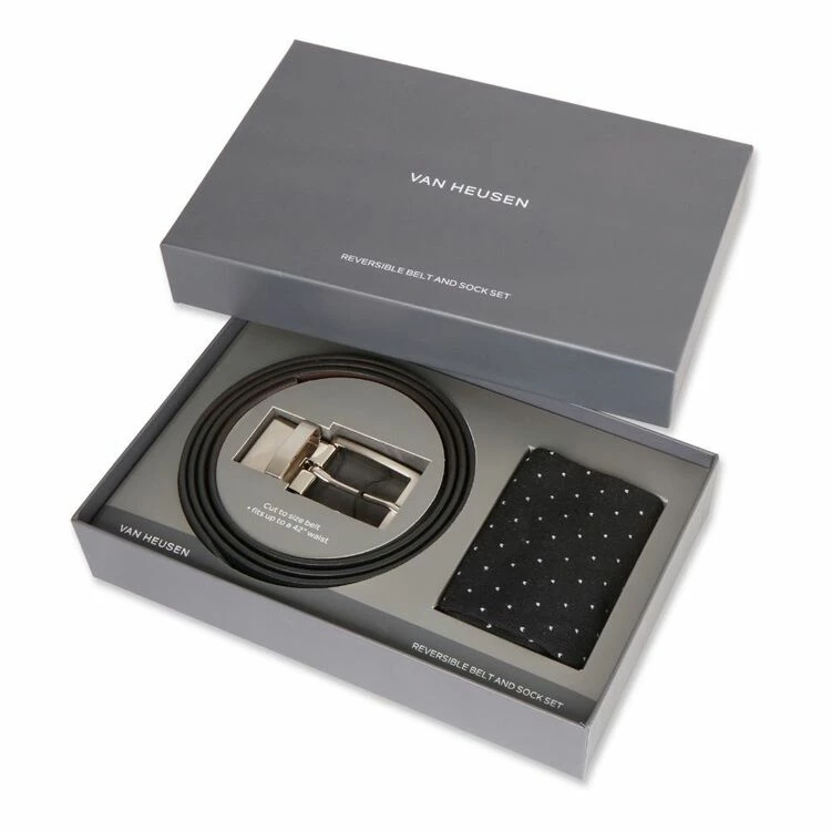 Van Heusen Men's Reversible Belt And Sock Set Black - Image 3