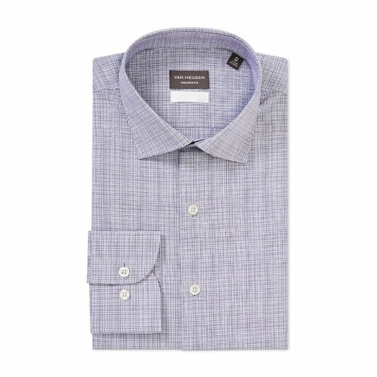 Van Heusen Tailored 3 Colour Dobby Check Long Sleeve Shirt Blue Blue - Image 3