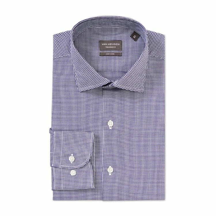 Van Heusen Tailored Long Sleeve Shirt Houndstooth Blue Blue - Image 3