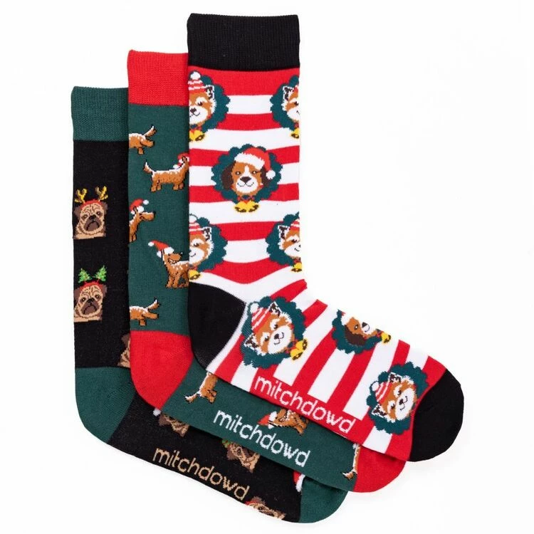 Mitch Dowd Cotton 3pk Dog Xmas Pack Mens Sock Multicoloured & Blue 8 - 13 - Image 3