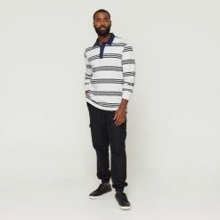 Bronson Casual Malvern Triple Stripe Rugby Ecru & Navy