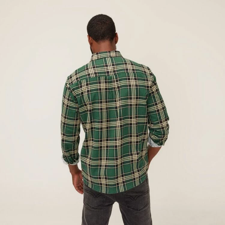 Bronson Basic Buchan Printed Flanelette Long Sleeve Shirt Green - Image 4