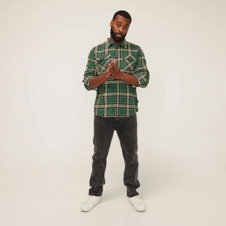 Bronson Basic Buchan Printed Flanelette Long Sleeve Shirt Green - Image 3