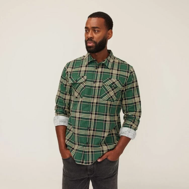 Bronson Basic Buchan Printed Flanelette Long Sleeve Shirt Green - Image 5