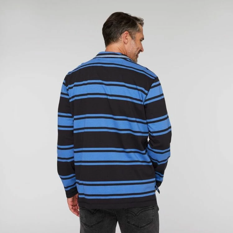 JC Lanyon Lincoln Funnel Neck Multi Stripe Rugby Black & Blue - Image 4