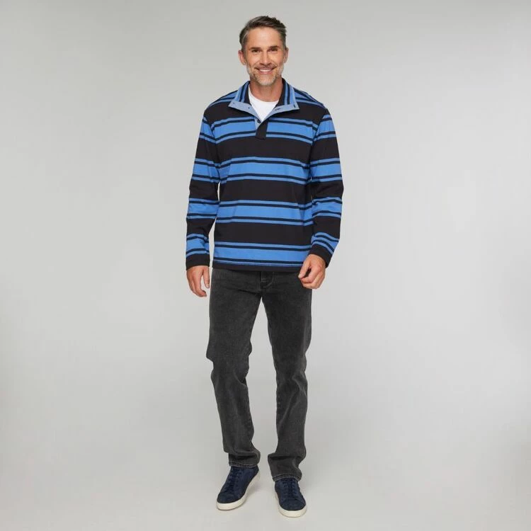 JC Lanyon Lincoln Funnel Neck Multi Stripe Rugby Black & Blue - Image 3