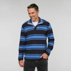 JC Lanyon Lincoln Funnel Neck Multi Stripe Rugby Black & Blue