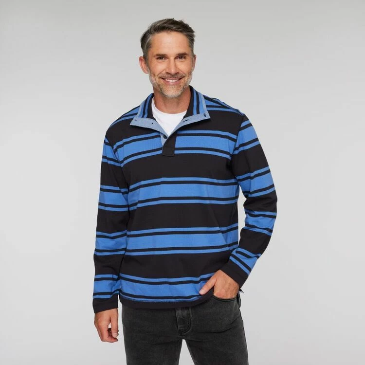 JC Lanyon Lincoln Funnel Neck Multi Stripe Rugby Black & Blue - Image 5